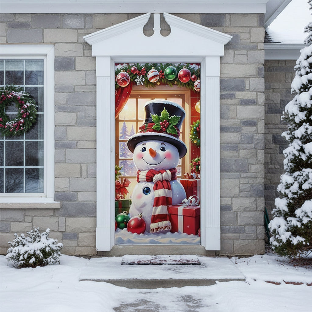 Decoration-de-noel-Couvre-porte-Bebe-bonhomme-de-neige