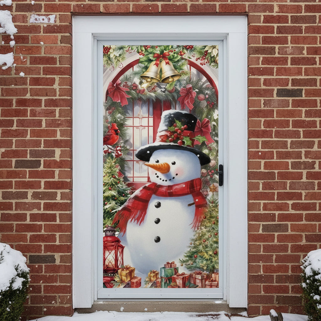 Decoration-de-noel-Couvre-porte-Bonhomme-de-neige-classique
