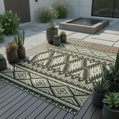 Tapis-exterieur-terrasse-losange-noir-et-beige