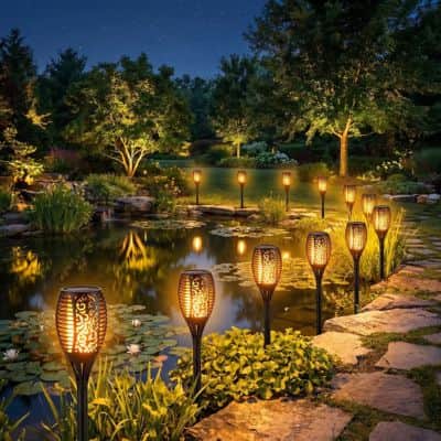 lampe-solaire-exterieur-flamme-etang