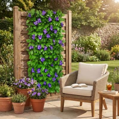 mur-vegetal-artificiel-treillis-floral-fleurs-violettes
