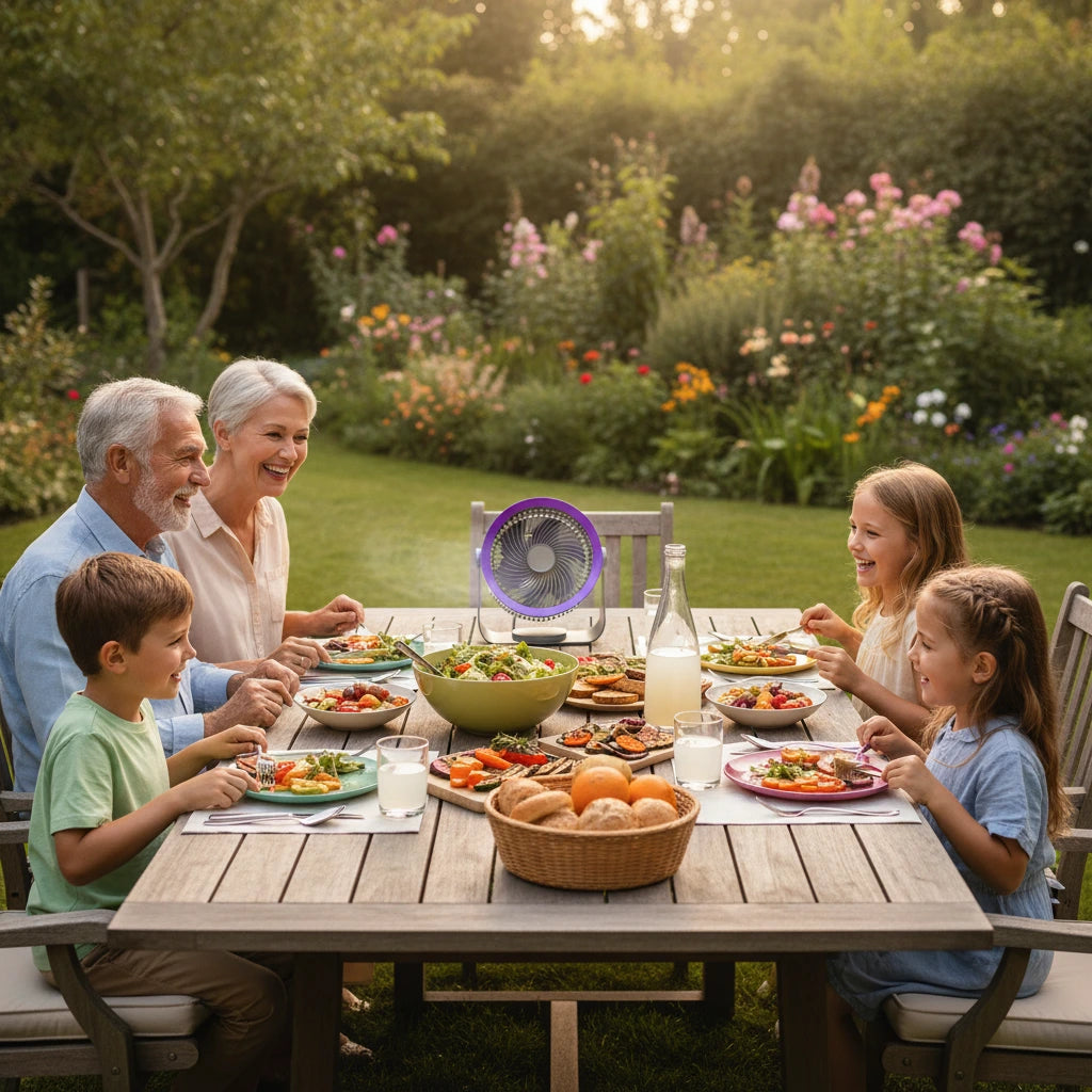 ventilateur -sur-batterie-portatif-pour-repas-dehors